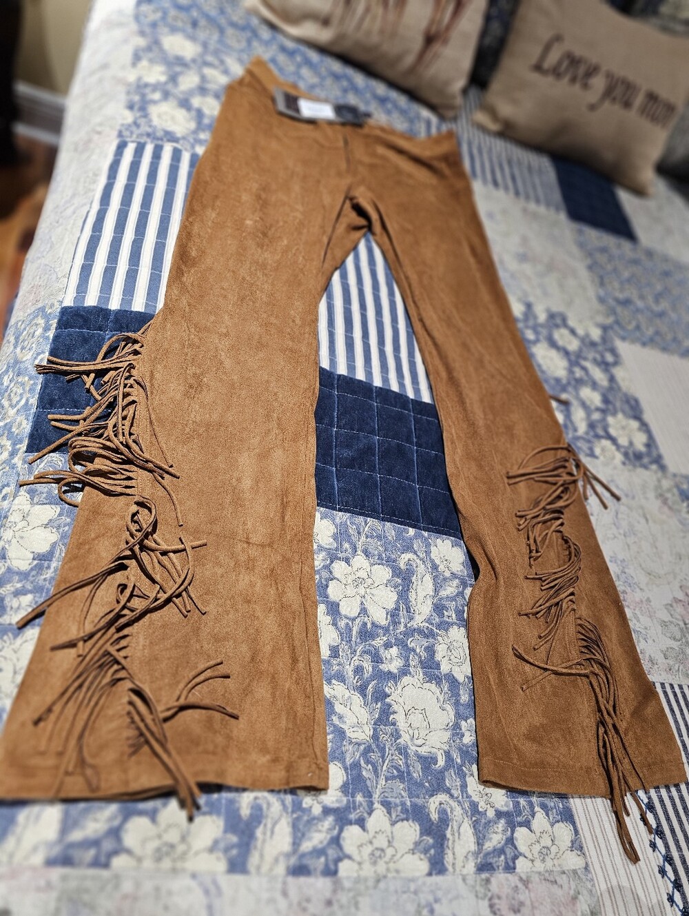 Double D Ranch Tan Suede Fringe Pants - NWT, Size 8